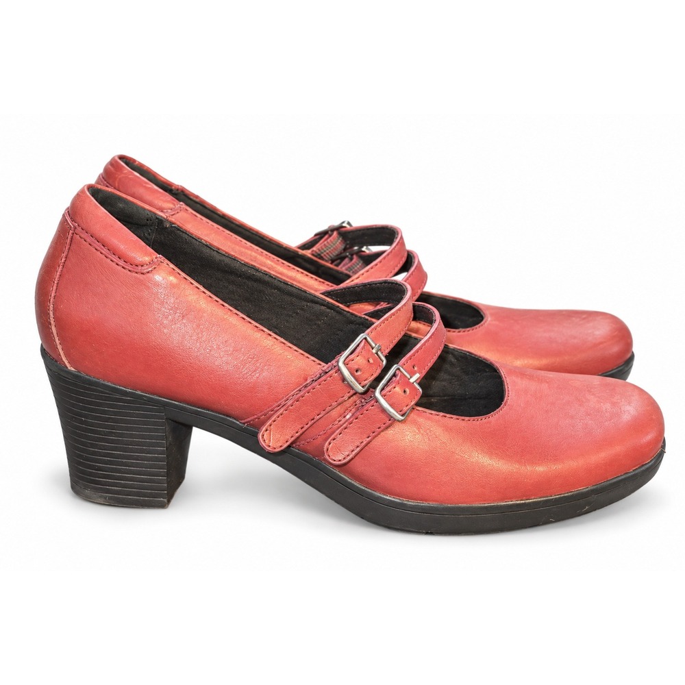 Clarks Bendables Red Leather Double Strap Mary Jane Heels Size 7M 26064893